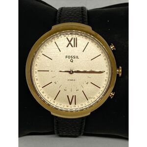 Fossil FTW5022 Women's Black Leather Gold Analog Dial Hybrid Smart Watch XX772